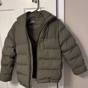 Zara olive green hooded jacket, now $40